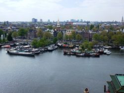 View from Amsterdam library top floor restaurant.